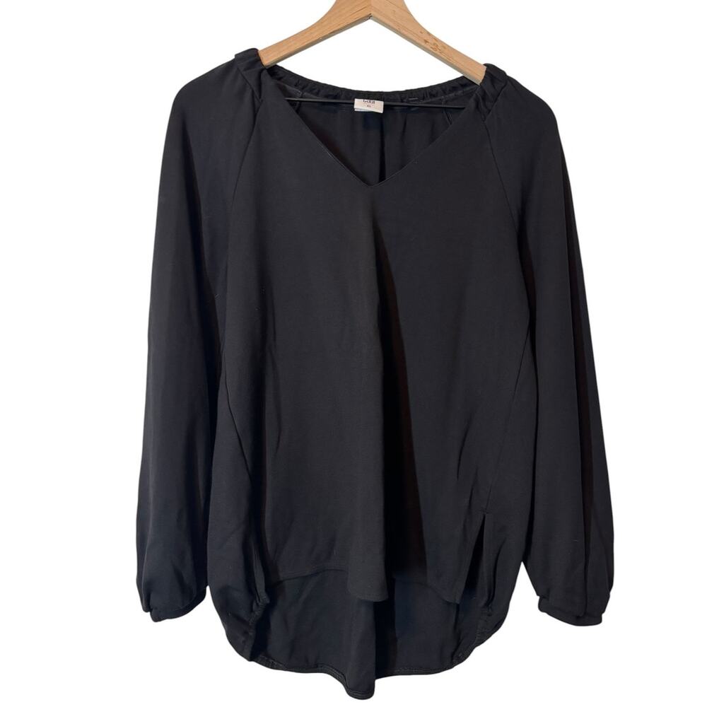 Cabi Black Balloon Sleeve High Low Stretch Top Side Slit Women’s XS